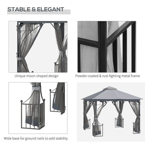 Outsunny 3 x 3(m) Garden Gazebo Patio Party Tent Shelter Outdoor Canopy Double Tier Sun Shade Metal Frame Netting Light Grey