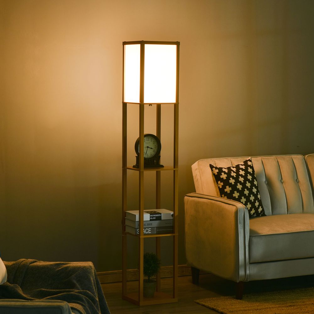 Modern 4-Tier Floor Lamp w/ Storage Shelf - Natural Light