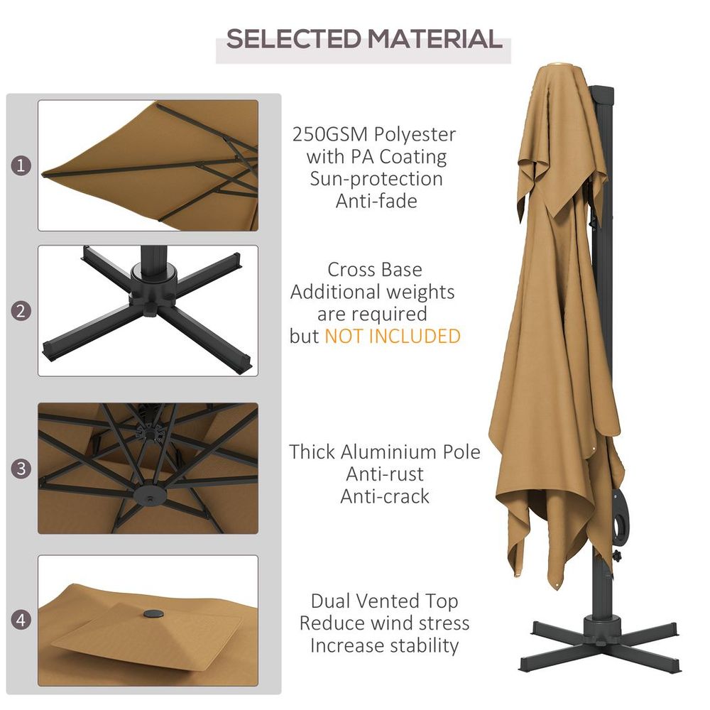 Outsunny 3m Dual Top Khaki Patio Umbrella - Hydraulic Mechanism, High-Quality - Create Shade Anywhere!