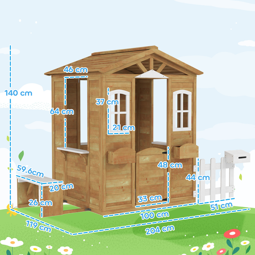 Outsunny Wooden Outdoor Playhouse w/ Door Windows Bench for Kids Children