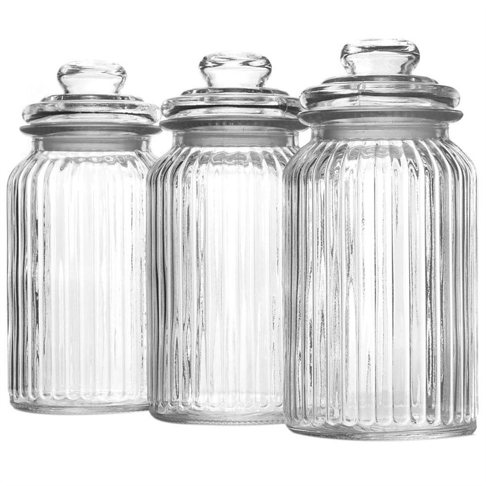 Stylish Vintage Glass Jars - Set of 3 | Airtight Seal | 1300ml Capacity