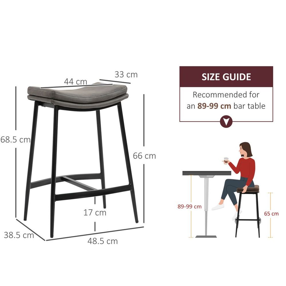 HOMCOM Upholstered Bar Stools Set of 2 - Curved Seat - Grey