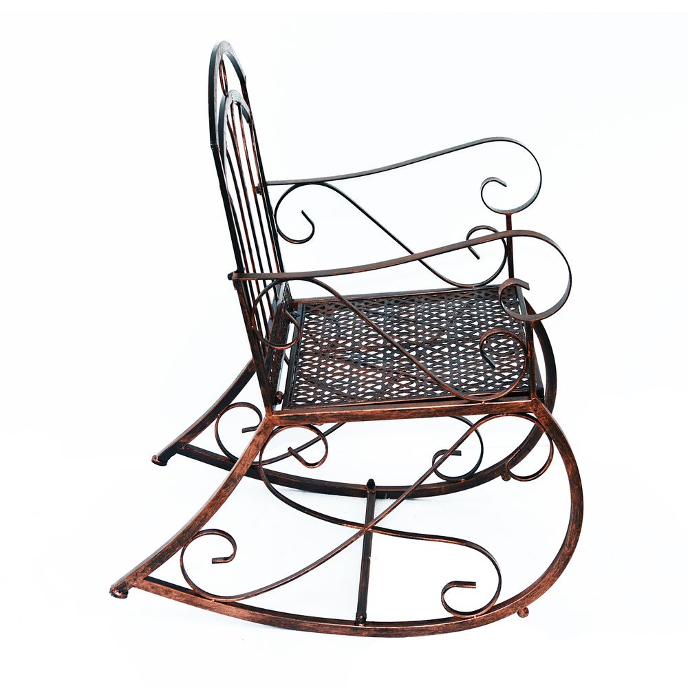 Iron Rocking Chair-Bronze - Outdoor Furniture for Garden and Patio - Metal Frame - Comfortable Armrests - Easy Assembly