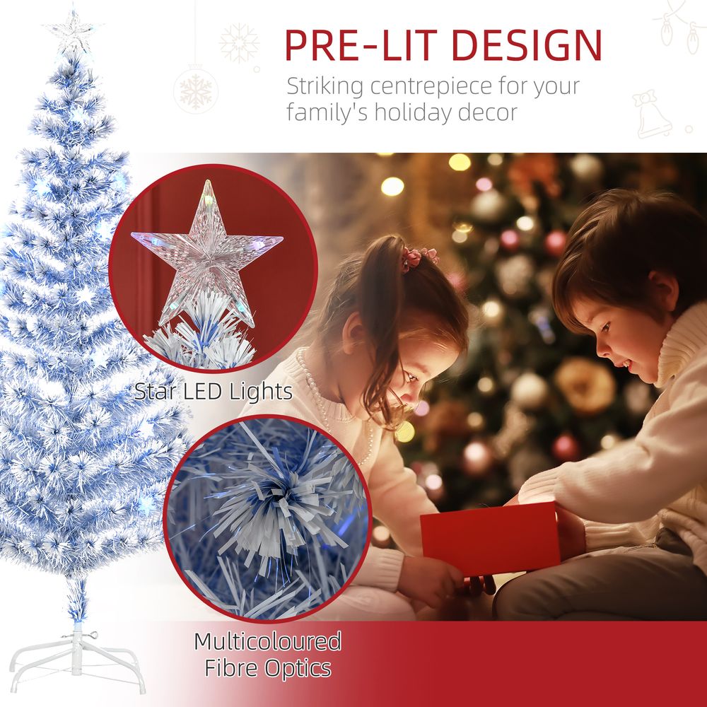 HOMCOM 6FT Artificial Fibre Optic Christmas Tree Seasonal Decoration w/LED Lights Pre-Lit Easy Store White Blue