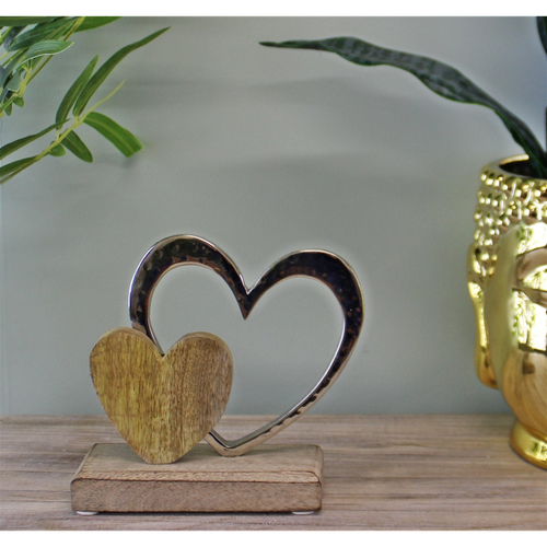 Small Double Heart On Wooden Base Ornament