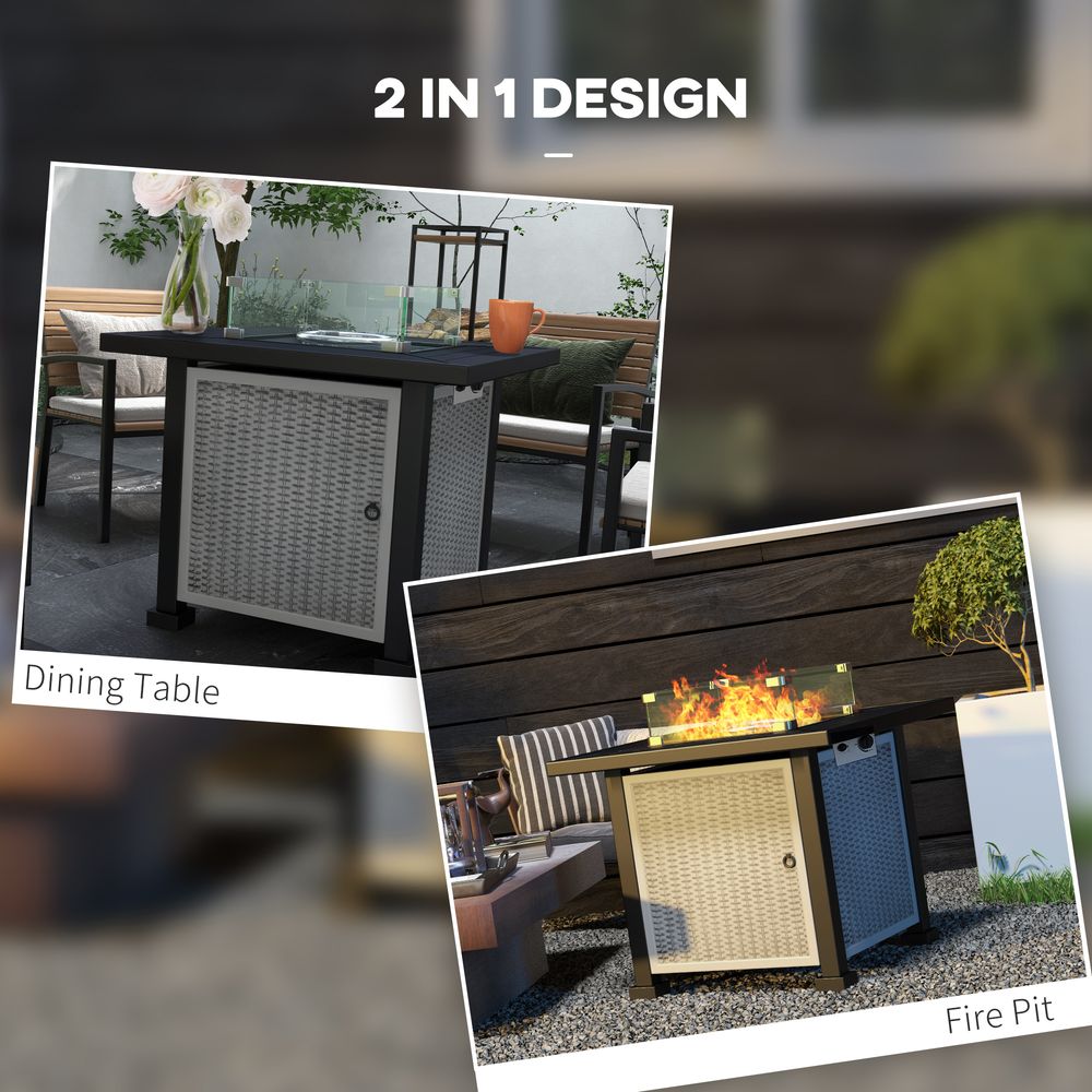 Outsunny Outdoor Gas Fire Pit Table w/ Wind Screen & Glass Beads, Grey - High Quality 50,000 BTU Propane Burner