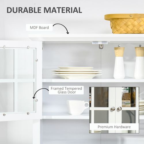 HOMCOM Kitchen Cupboard, Wooden Storage Cabinet with Framed Glass Door, Drawer, Microwave Space for Dining and Living Room, White