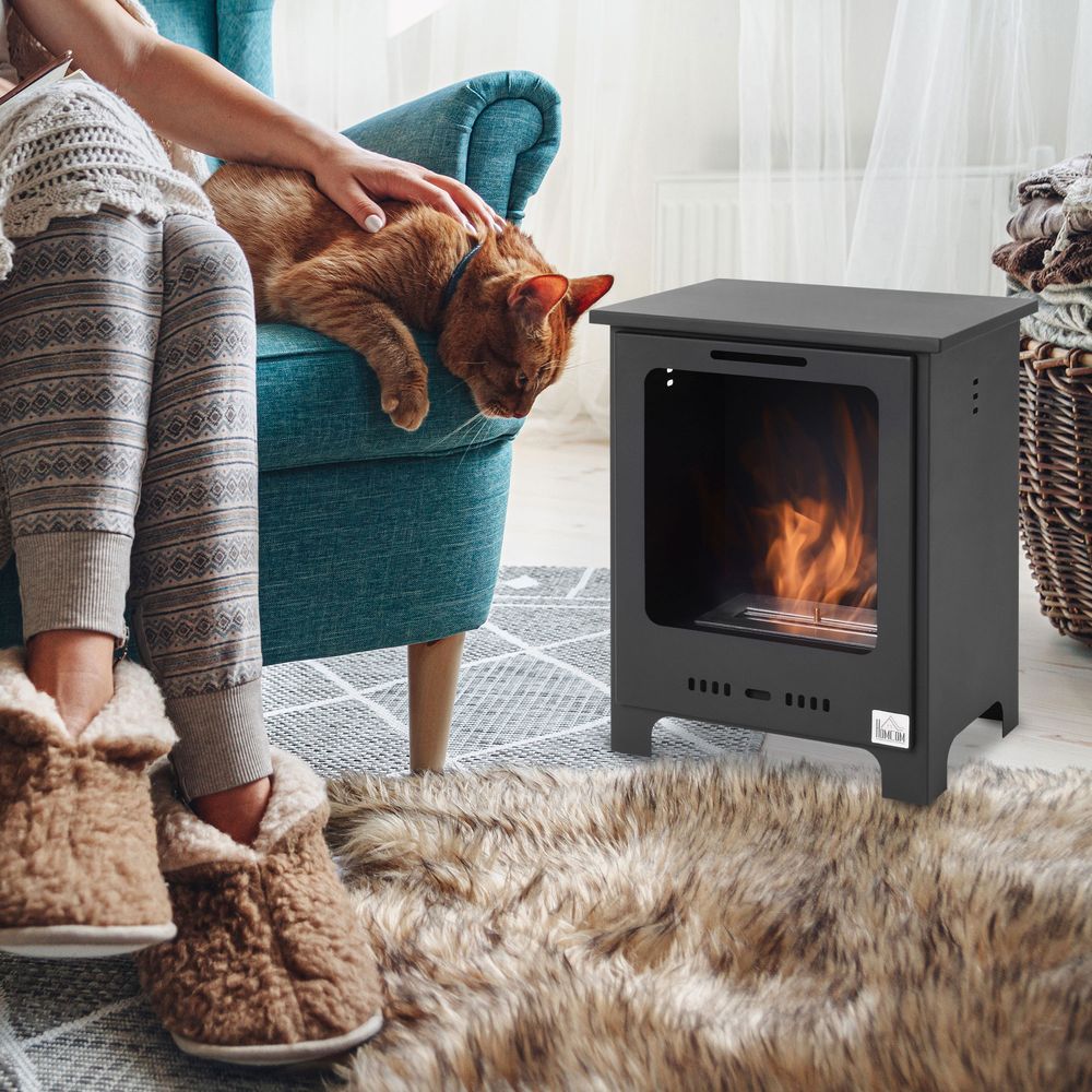 HOMCOM Free Standing Bio Ethanol Fireplace Heater with 0.9L Tank for Home Black