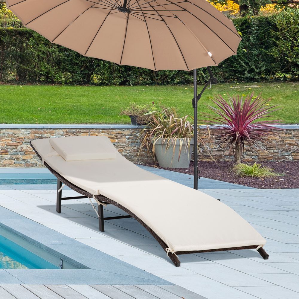 Premium Outsunny Folding Rattan Sun Lounger - Durable, Comfortable, Portable - Perfect for Your Outdoor Space