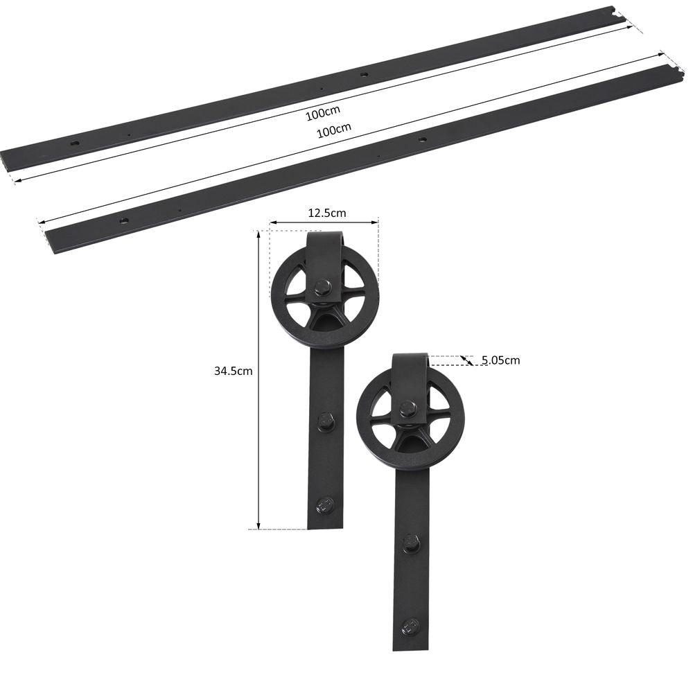 HOMCOM 6.6ft Sliding Wood Barn Door Hardware Kits Track Industrial Style A Set