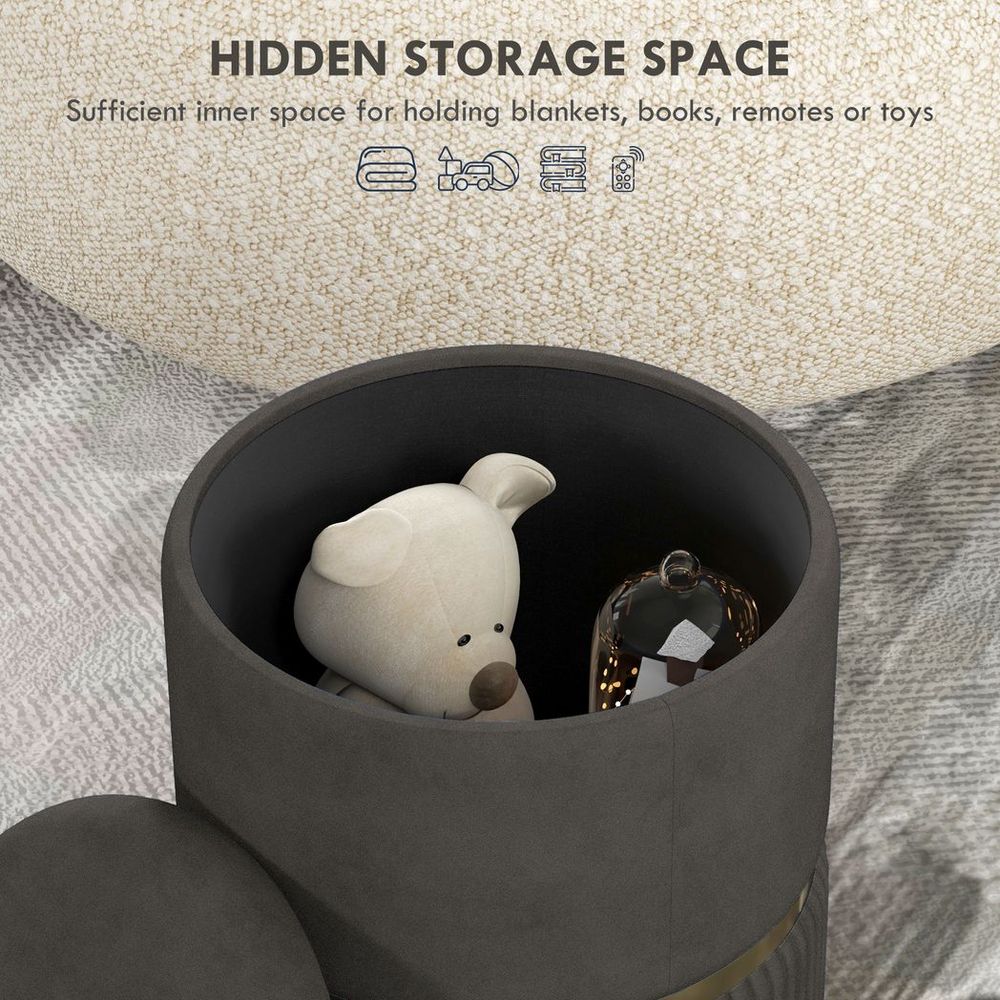 HOMCOM Round Pouffe, Storage Footstool with Cushioned Top, Hidden Space