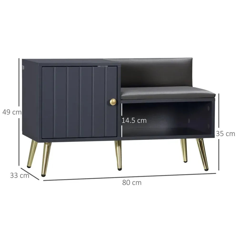 Modern Grey Shoe Bench with Storage Cabinet & Seating Cushion - Entryway Hallway Organizer