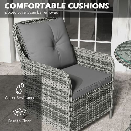 Outsunny 6 Pieces Rattan Garden Furniture with Umbrella, Cushions - Mix Grey