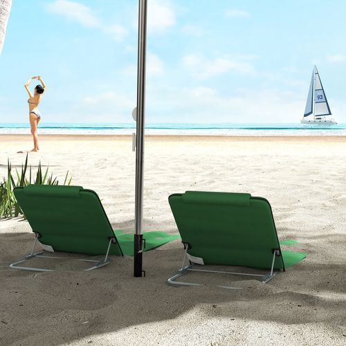 Outsunny 2 Pieces Outdoor Beach Mat Steel Reclining Chair Set with Pillow Green