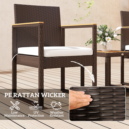Outsunny 3-Piece Rattan Bistro Set with Acacia Wood Table