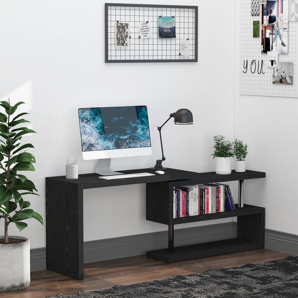 Efficient Corner Rotating L-Shaped Office Table Computer Desk with Storage Shelf - Quality and Versatile