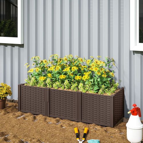 Outsunny Plastic Planter Box Kit, Modular Raised Bed for Flowers, Herbs