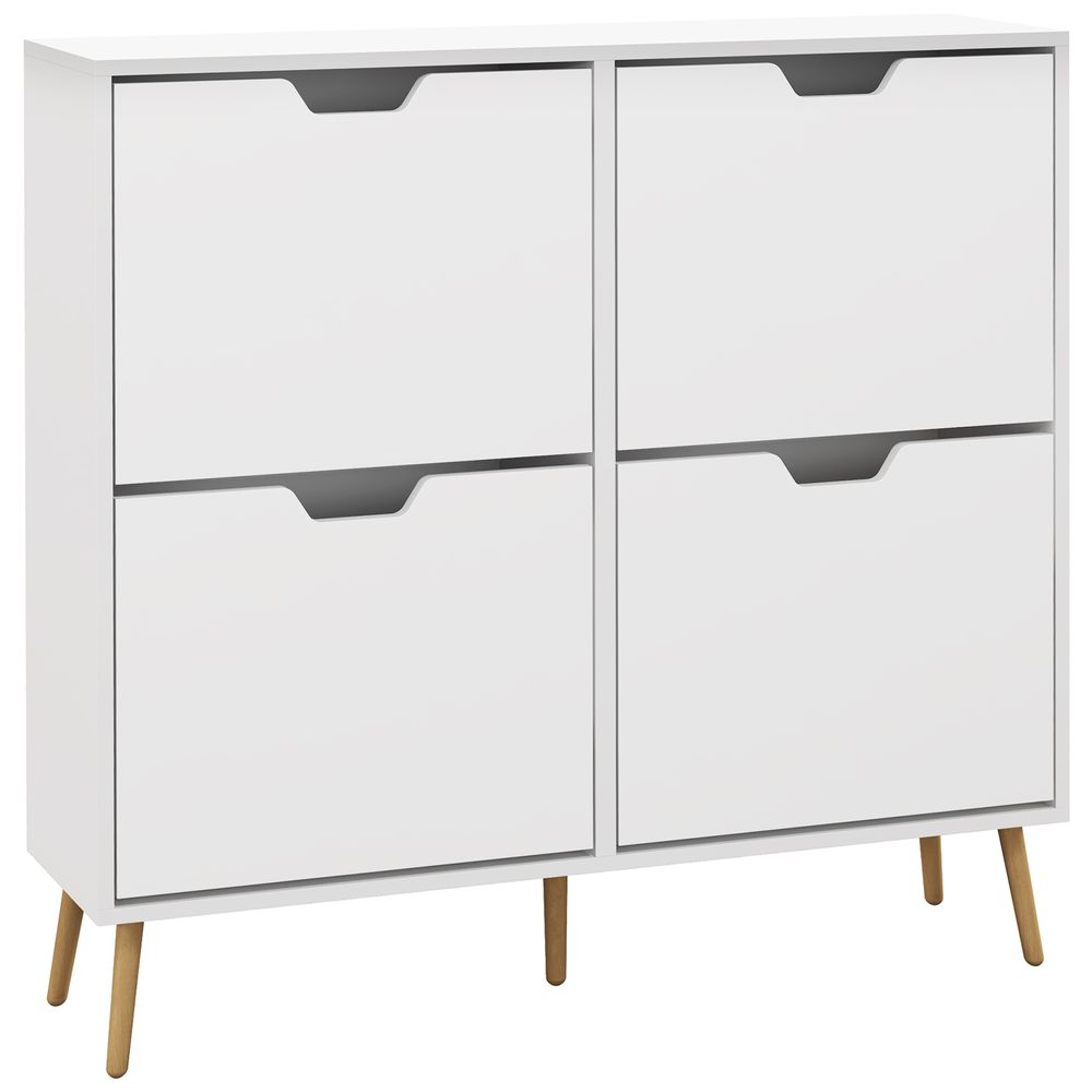 HOMCOM Shoe Storage Cabinet with 4 Flip Drawers for 16 Pairs of Shoes, White