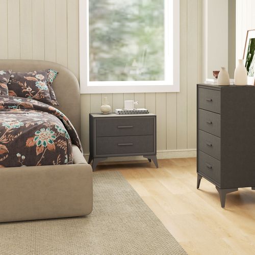 HOMCOM Velvet Bedside Table with 2 Drawers and Steel Legs, Brown
