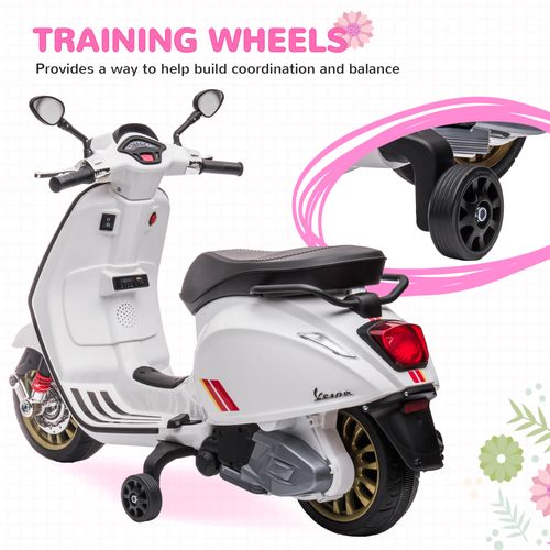 AIYAPLAY Vespa Licensed 12V Kids Electric Motorbike w/ 2 Training Wheels