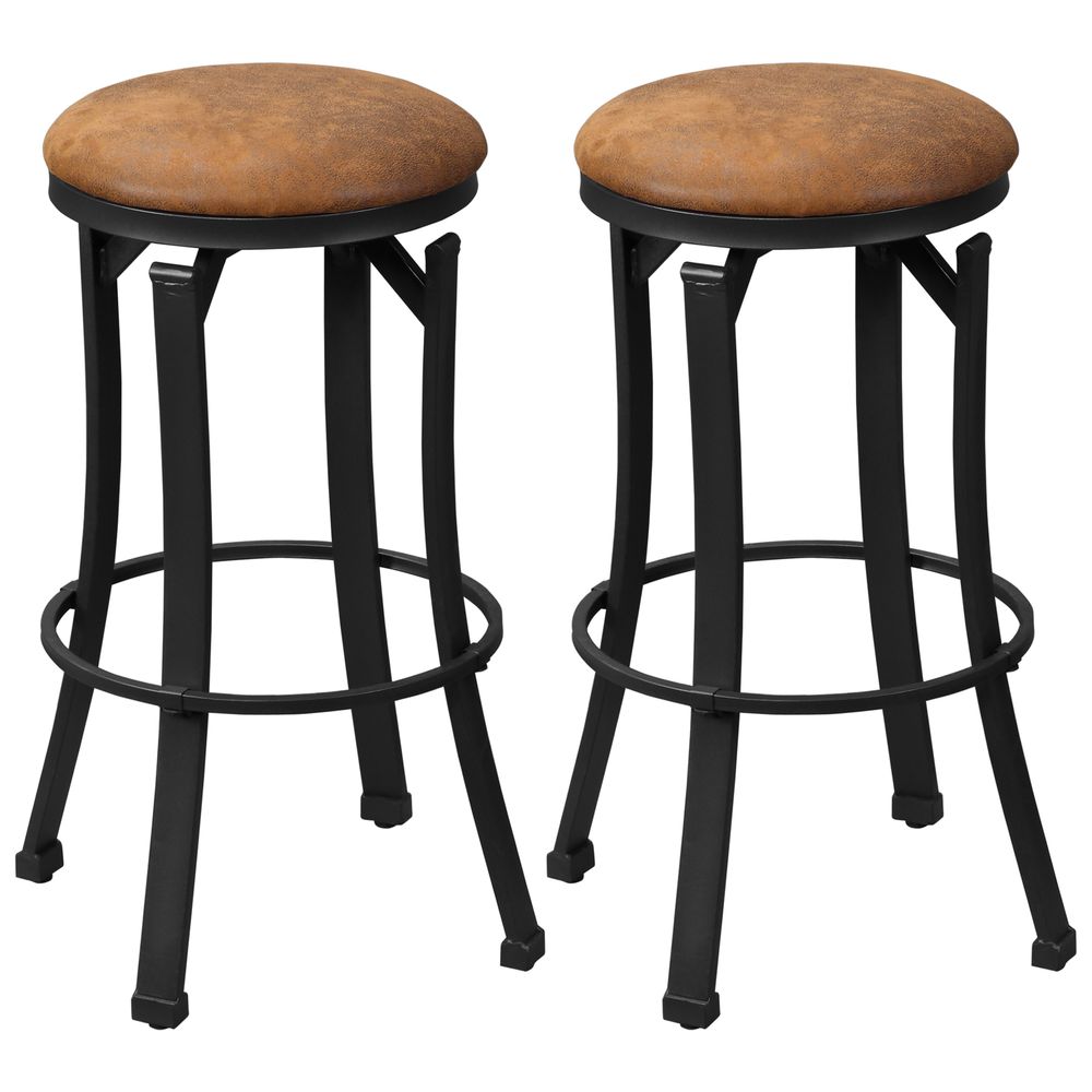 Set of 2 Brown Microfiber Cloth Bar Stools | Steel Legs | High Quality