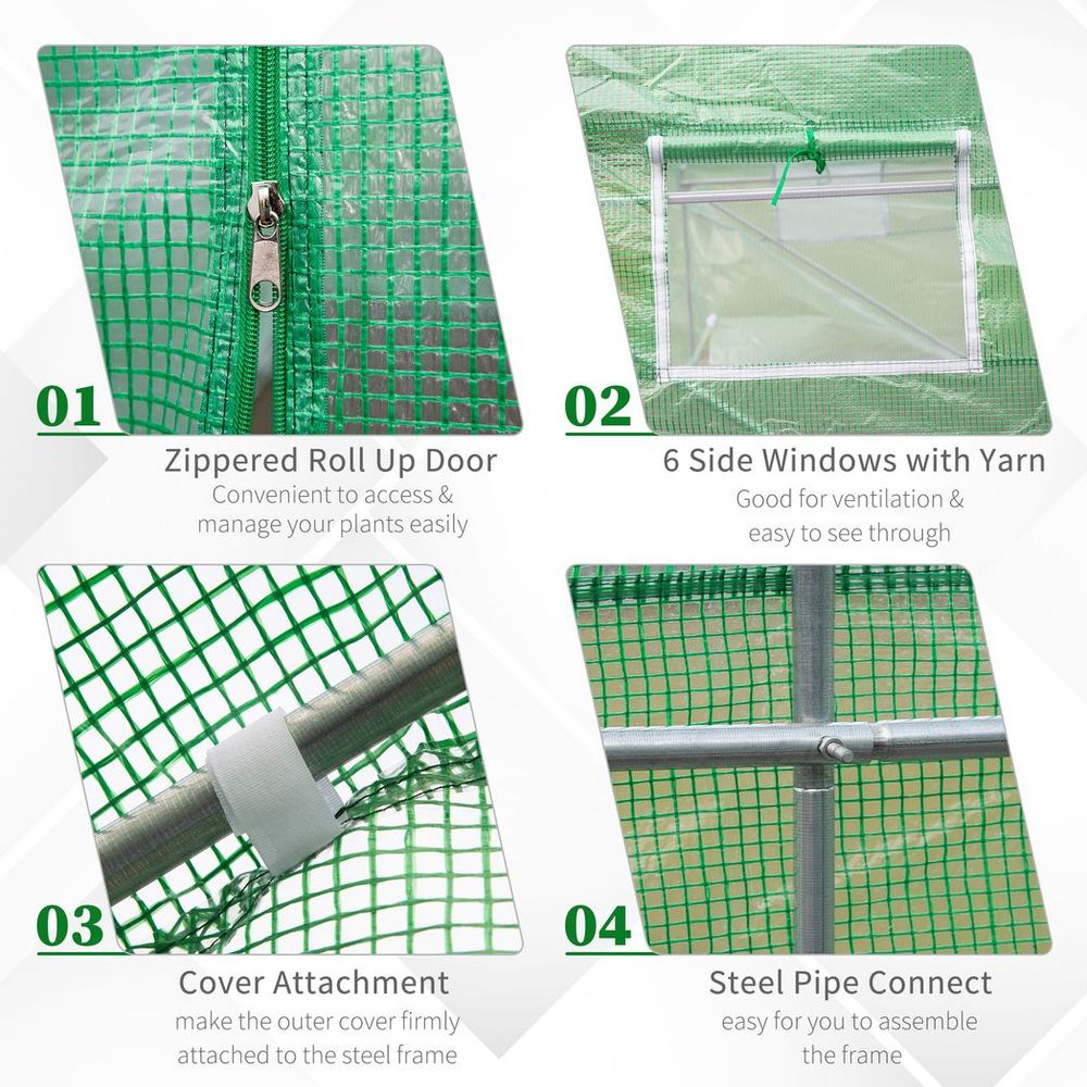 Outsunny Walk-In Gardening Greenhouse | 4.5m x 2m x 2m | PE Cover, Galvanized Steel Frame | Green