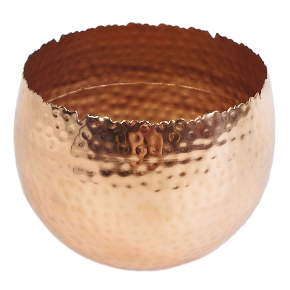 Leaf Large Metal Planter 22 x 17cm Hammered Copper Plated Curvy Edge