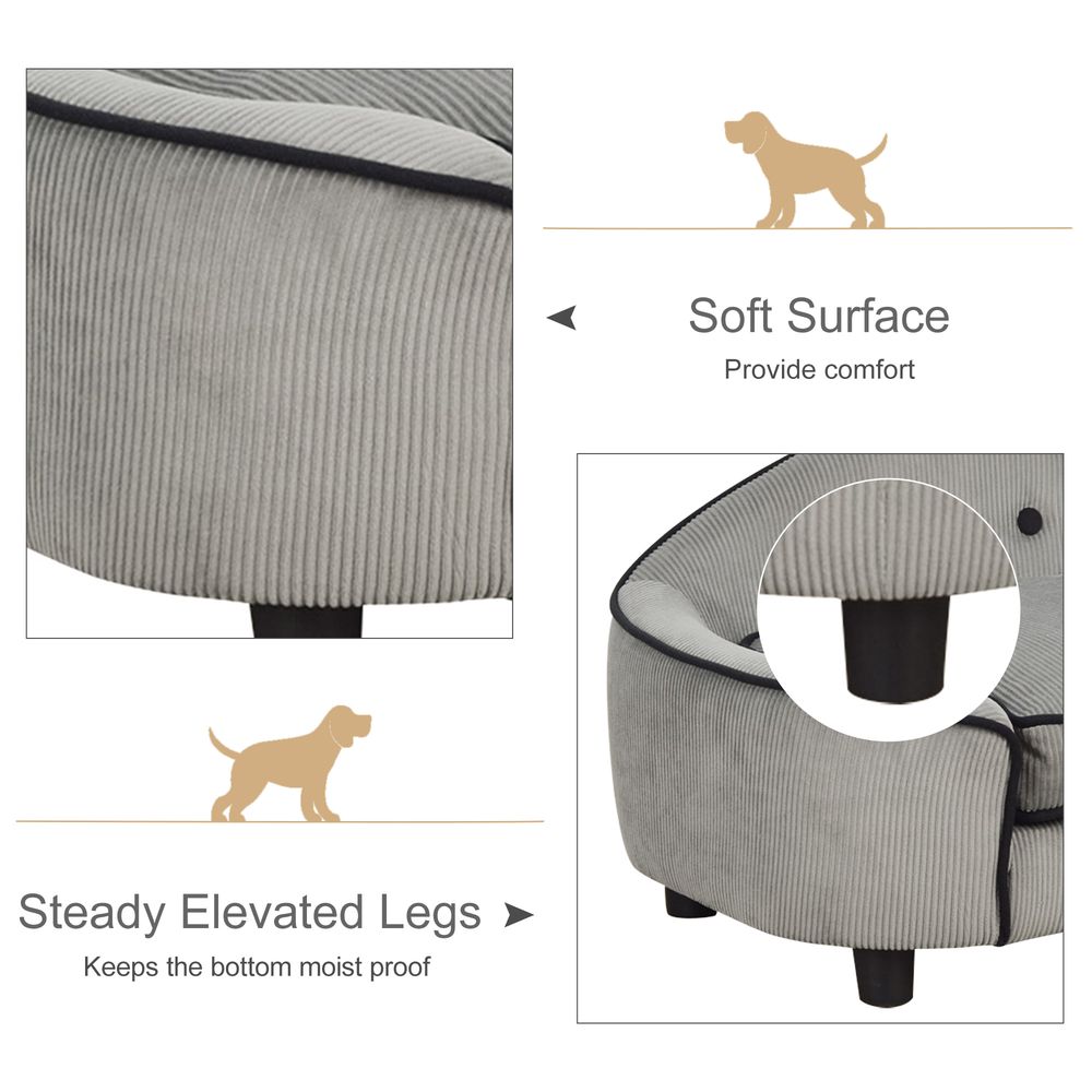 Cozy Grey Dog Sofa Bed with Padded Cushion - Ideal for XS and S Size Dogs