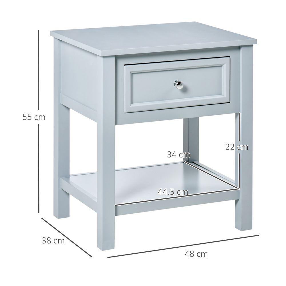 HOMCOM Bedside End Table Nightstand w/Drawer Open Shelf Table Top Metal Handle Classic Home Stylish Furniture Grey
