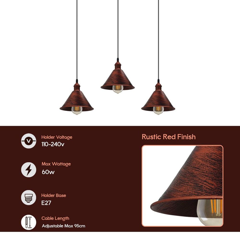 Rustic Red Vintage Pendant Light - Retro Industrial Style - High-Quality Metal - Cozy, Warm Atmosphere - E27 Base - Free Shipping