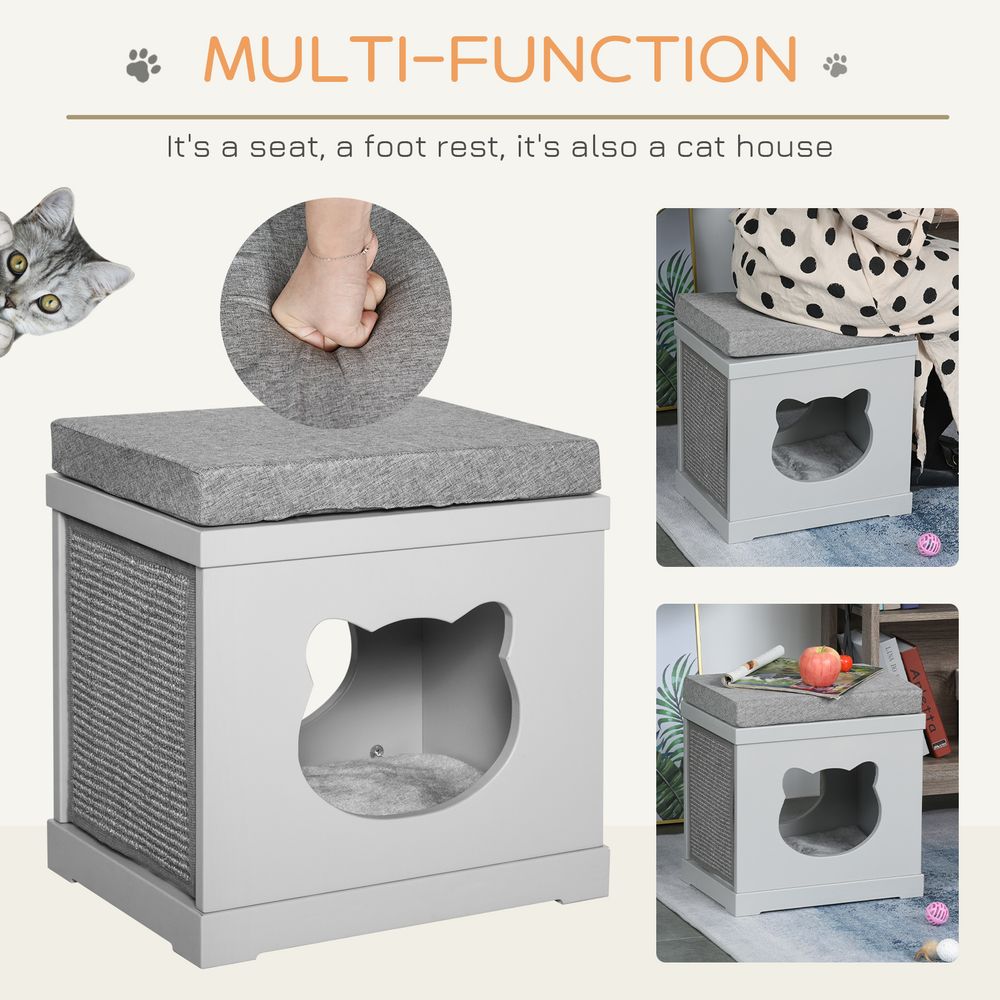 PawHut Cat House Bed Cat Scratching Cube for Small Cat Pet Furniture with Removable Scratching Pad and Soft Cushion Grey