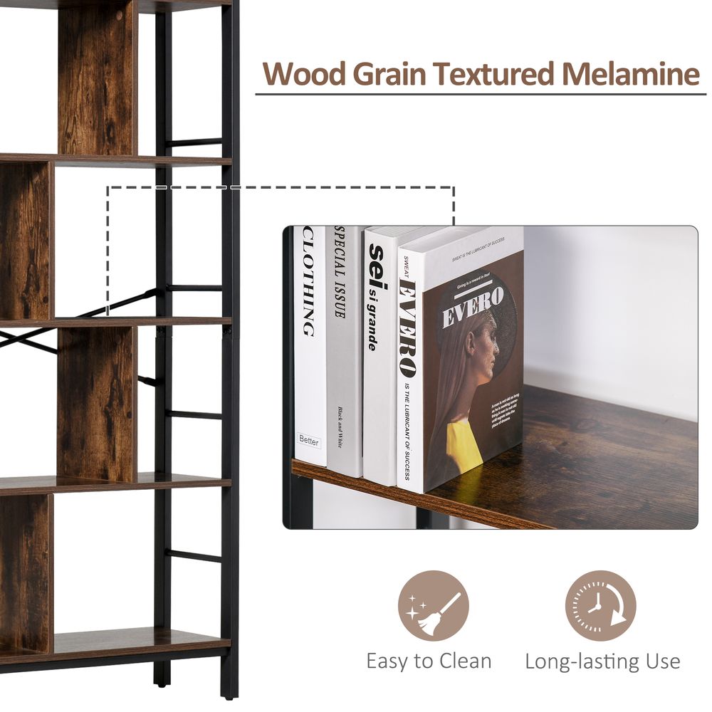 HOMCOM Industrial Bookshelf, Bookcase with 4-Tier Storage Rack furniture for Living Room Office Brown Black