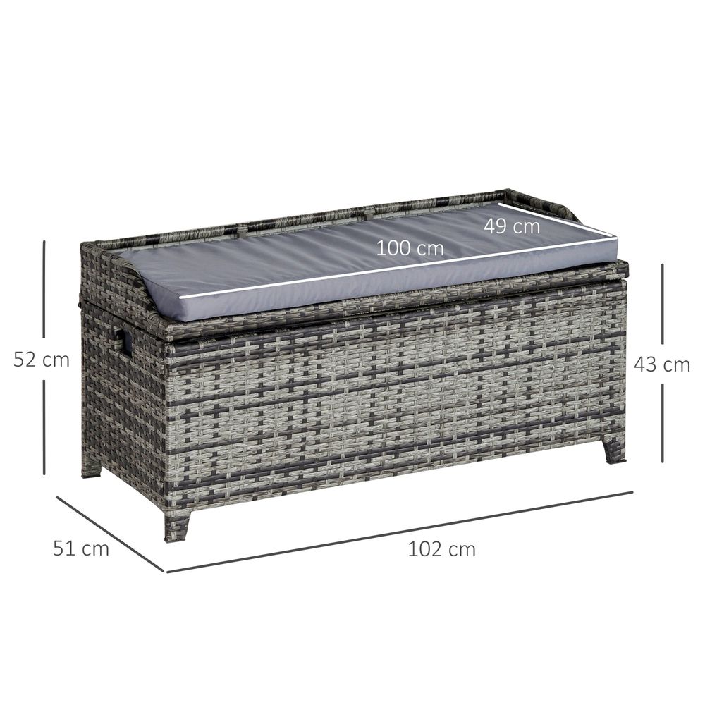 Outdoor PE Rattan Bench with Storage - Cushioned Patio Furniture