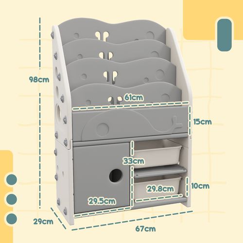 AIYAPLAY Kids Storage Units with 2 Storage Boxes, 67 x 29 x 98cm, Light Grey