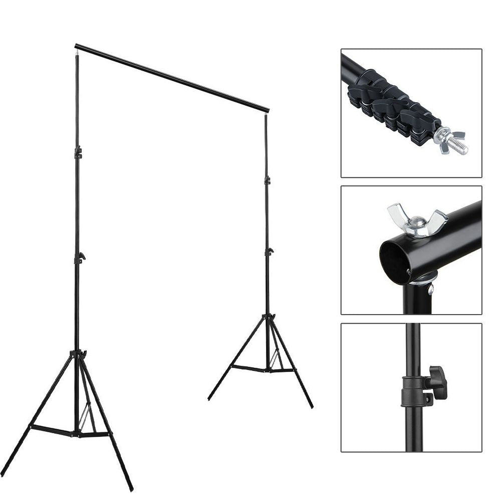 2*2M Backdrop Support Stand Set 3 Fish Mouth Clips Black