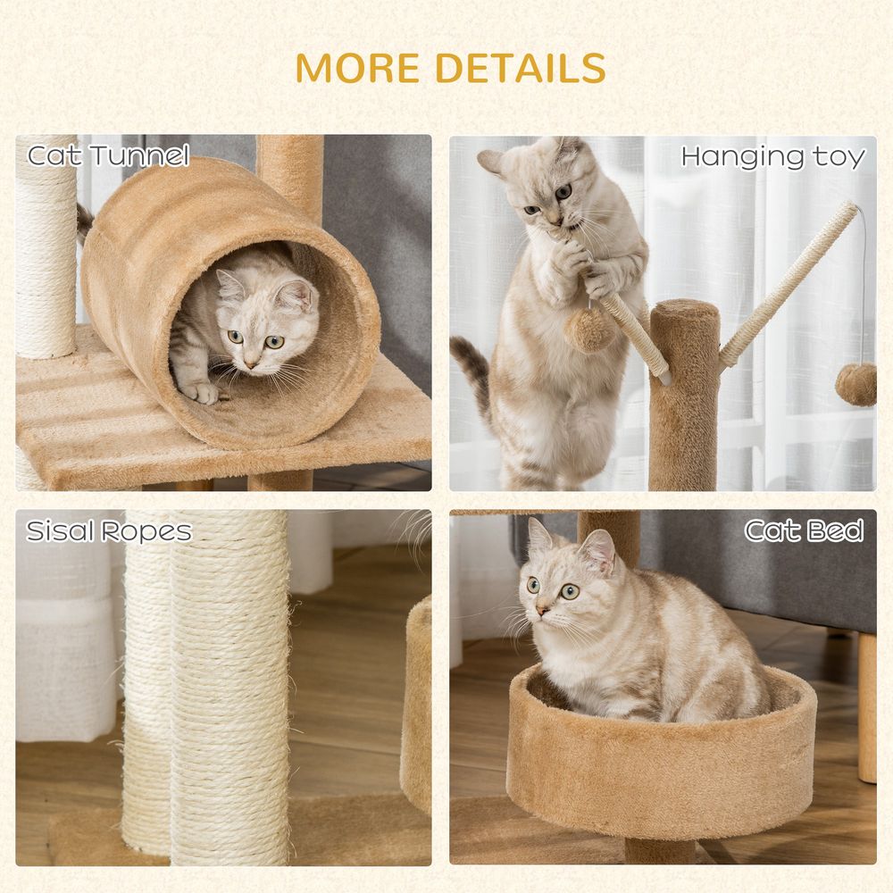 PawHut Cat Tree for Indoor Cats 121cm Kitten Tower Sisal Scratching Post Pet Activity Center Perch Condo Hanging Ball Grey