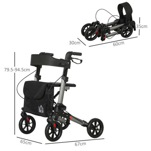 HOMCOM 4 Wheel Rollator Walker,  Adjustable Mobility Walker with Bag, Silver