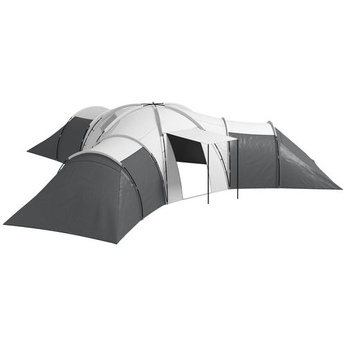 Outsunny Large Tunnel Tent with 3 Bedroom, Living Area and Porch, Grey