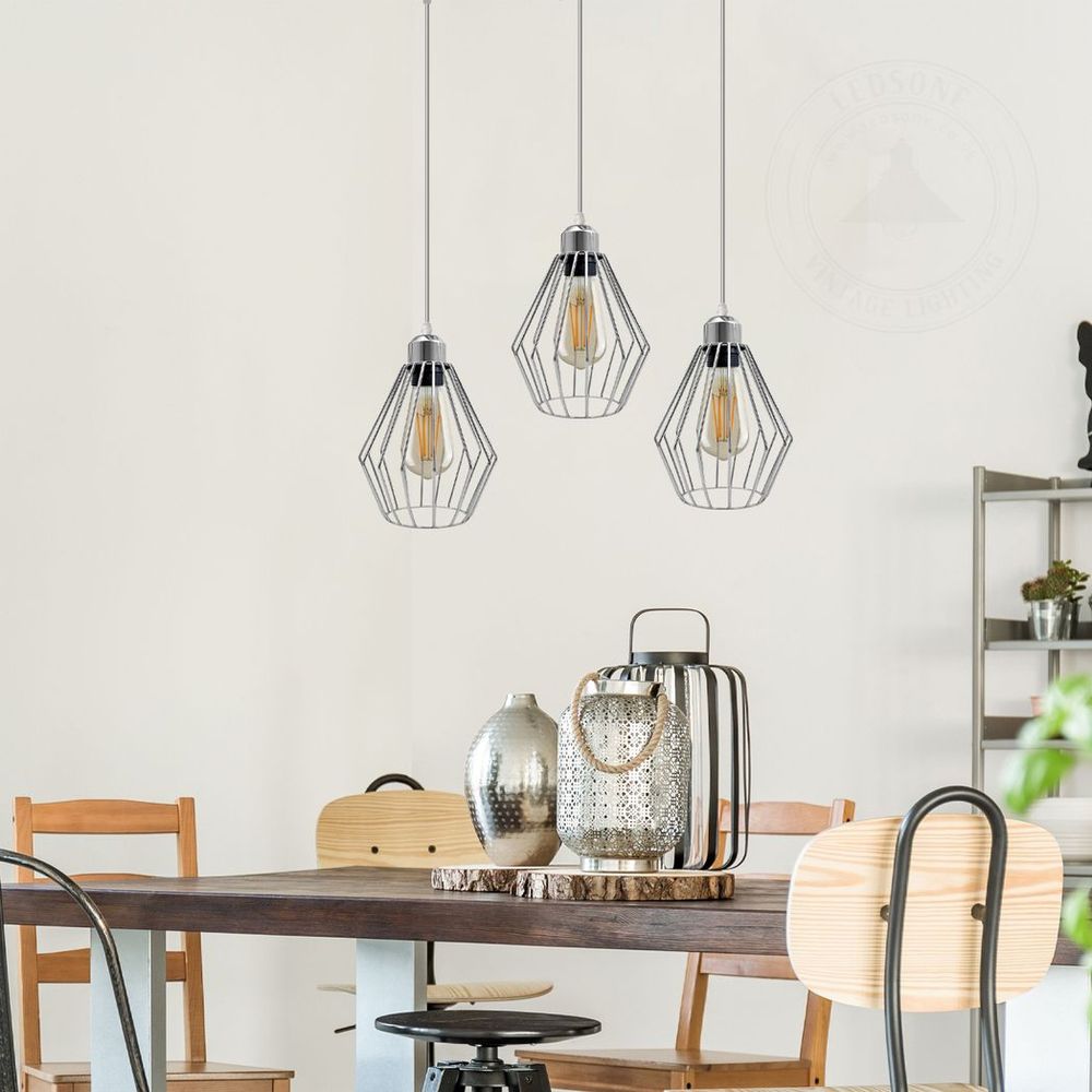 Easy Fit Chrome Retro Vintage Ceiling Lamp - Loft Style, 3 Head, E27 Base