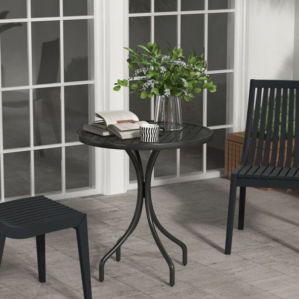 Premium Outsunny Round Garden Table - High-Quality Steel Frame, Slat Top - Guaranteed Durability