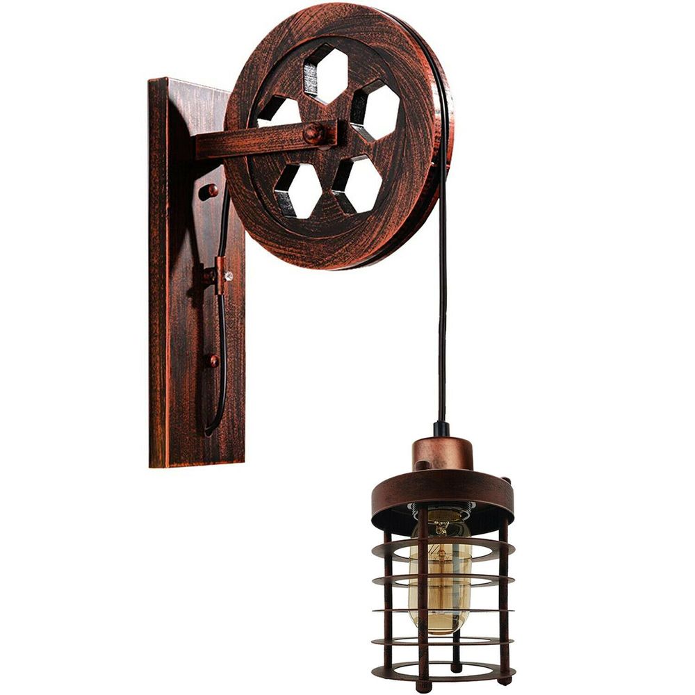 Vintage Industrial Adjustable Pulley Wheel Wall Mounted Light ~1222