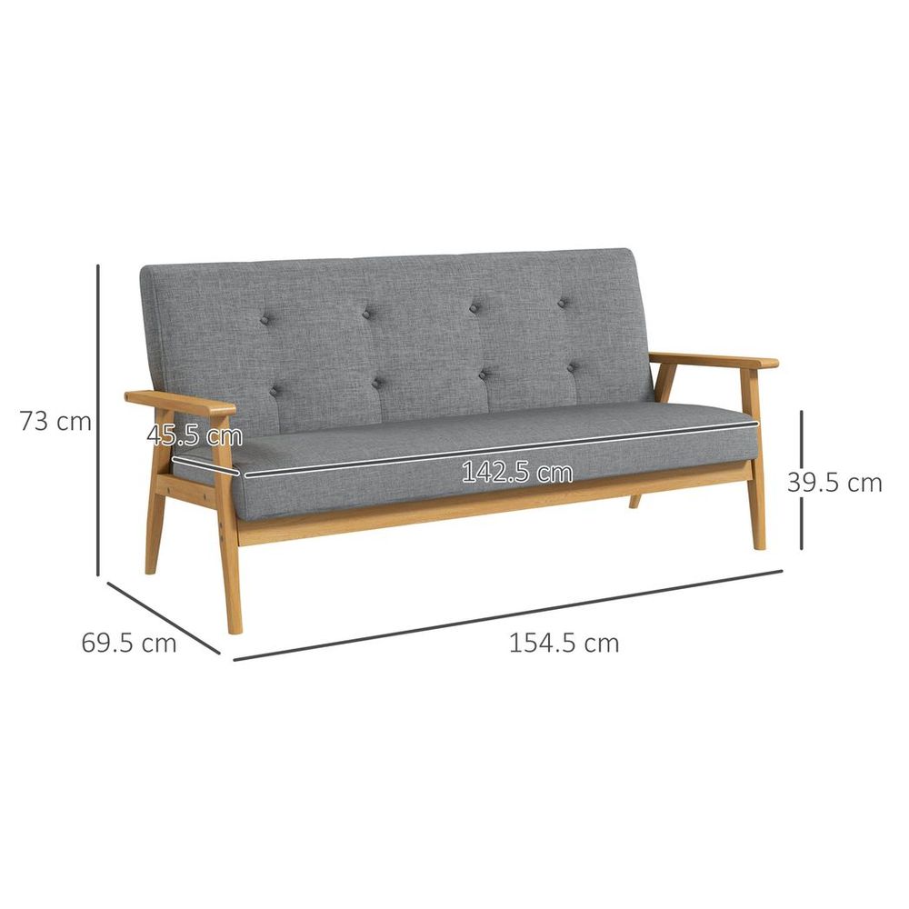 Modern Upholstery Sofa 3-Seater Couch with Button Tufted Backrest Dark Grey