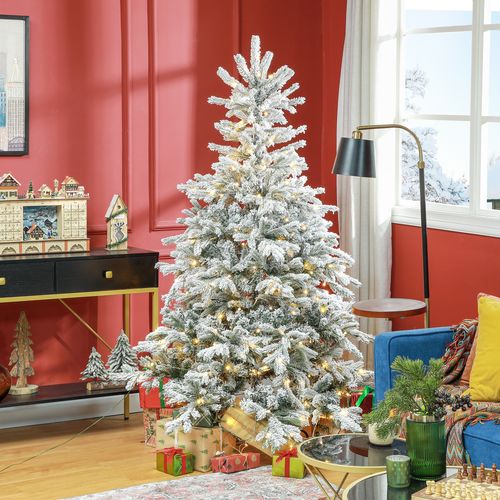 HOMCOM 6 Ft Artificial Christmas Tree with Realistic Snow Branches, LED Lights