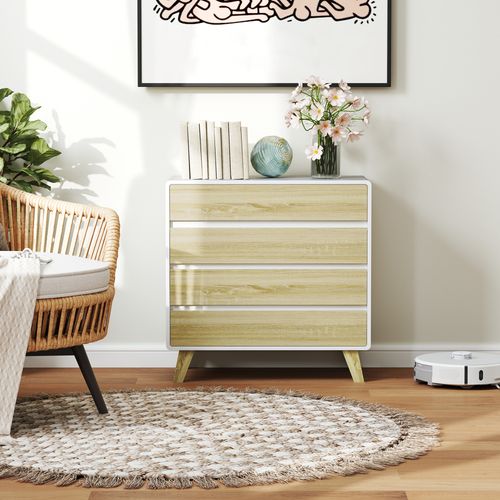 HOMCOM Chest of Drawers, 4 Drawer Storage Cabinet Organiser for Bedroom