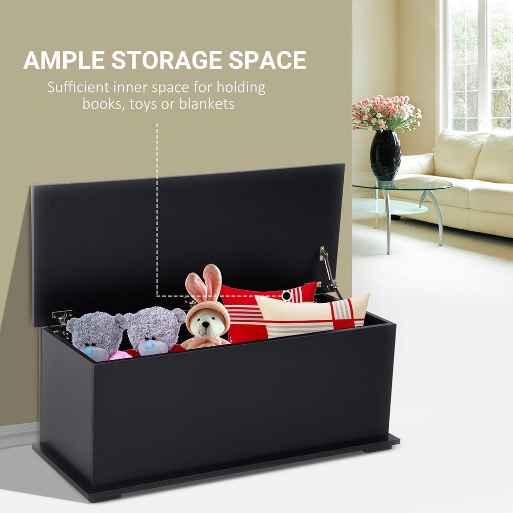 HOMCOM Wooden Storage Box Clothes Toy Chest Bench Seat Ottoman Bedding Blanket Trunk Container with Lid - Black