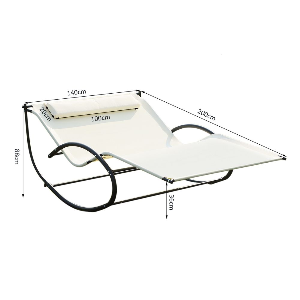 Premium 2-Person Beige Texteline Lounger - Extra Comfort Rocking Bed with Pillow