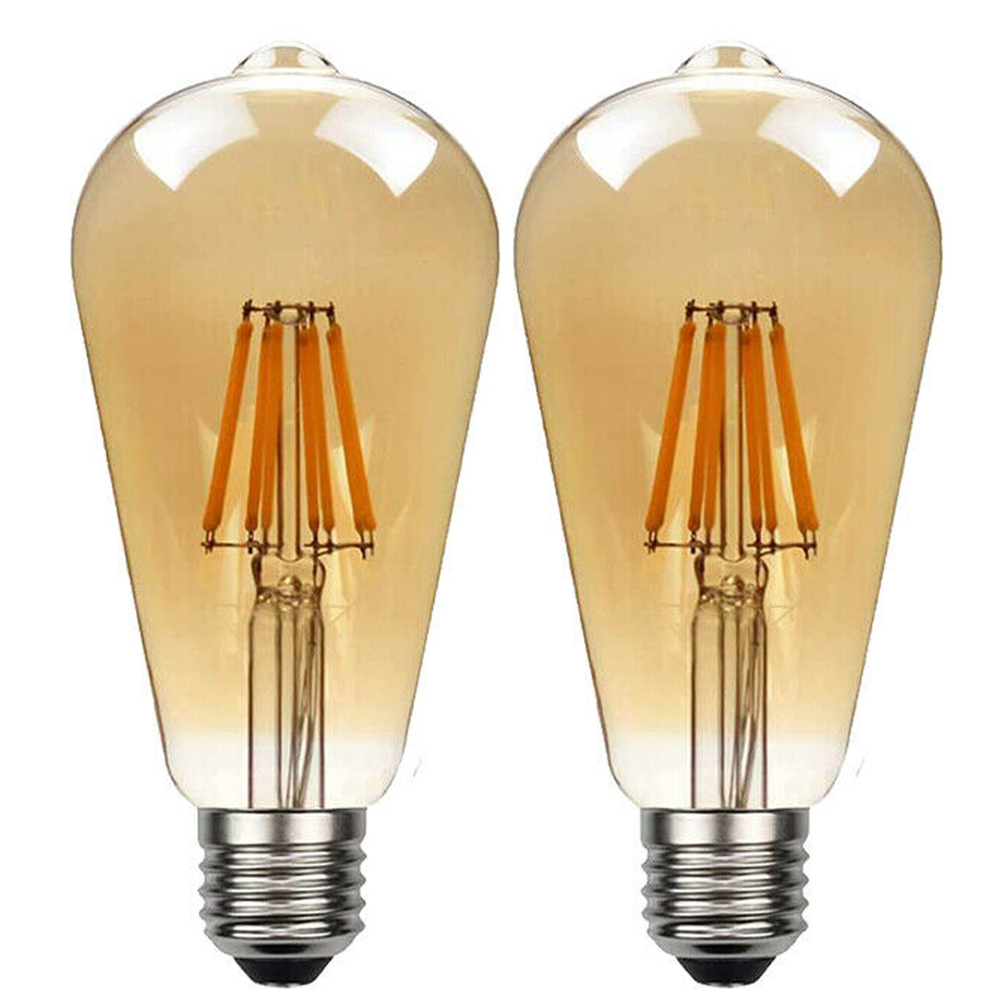 E27 LED Edison Dimmable Vintage Amber Glass Light Bulb - 2 Pack, Warm White 2700K - Professional Quality