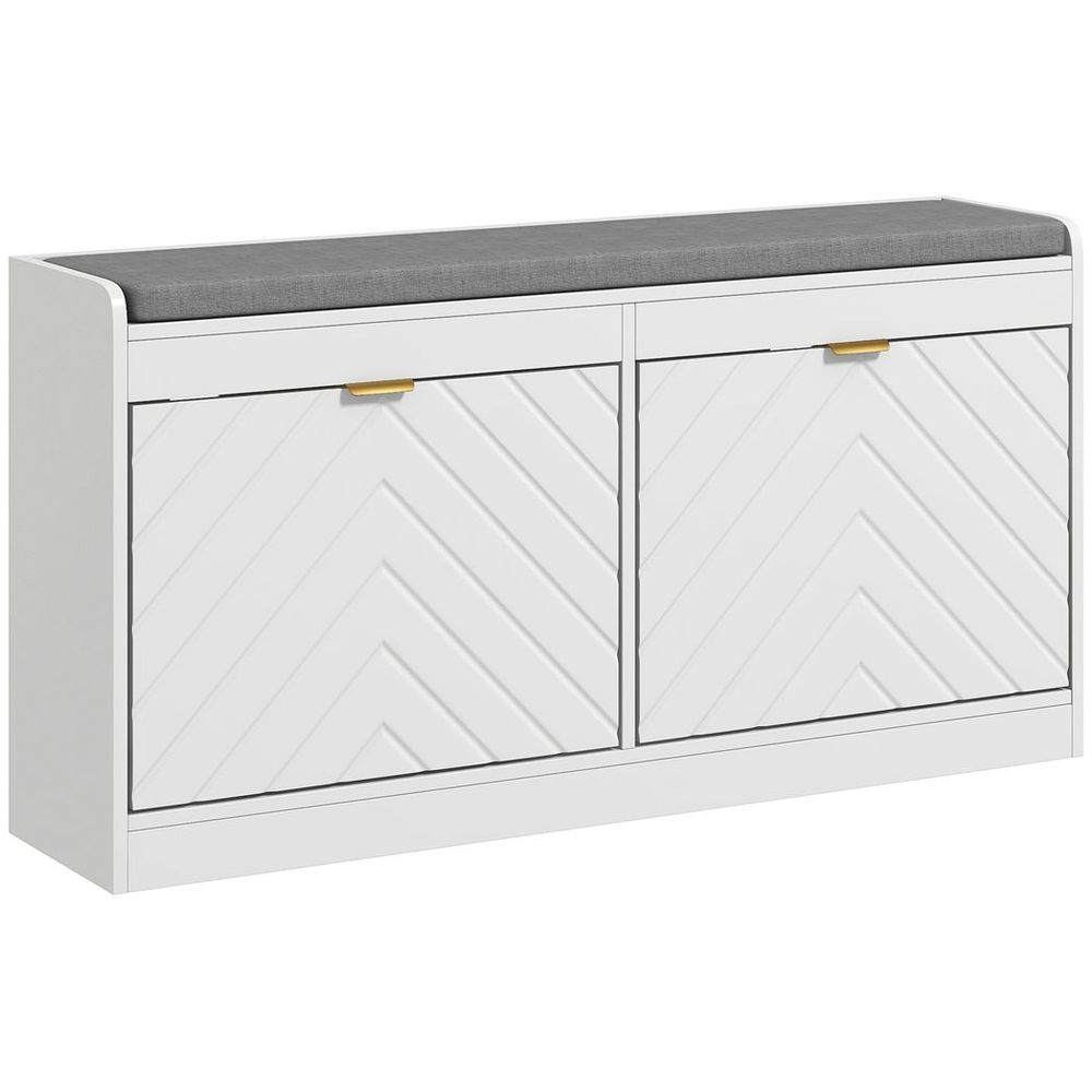 HOMCOM Shoe Bench with 2 Flip Drawers, Cushion, 8 Pairs for Entryway White