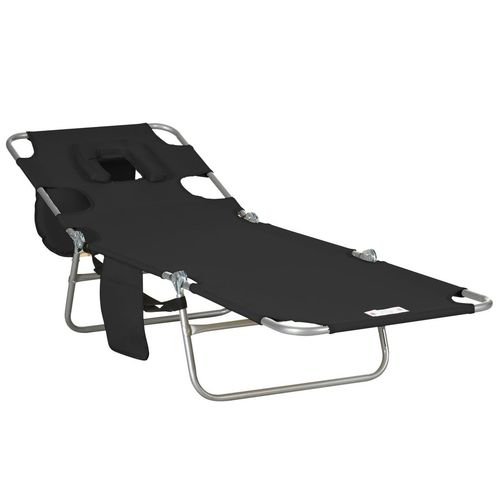 Patio Foldable Sun Lounger 5 Level Adjustable Reclining Chair Black