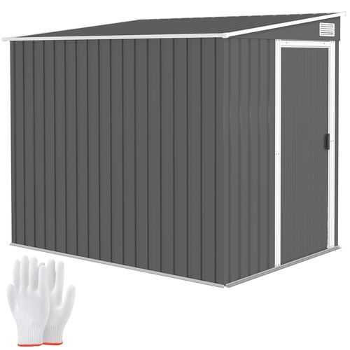 Outsunny 7 x 5FT Garden Shed w/ Foundation Lean to Metal Tool Shed Dark Grey